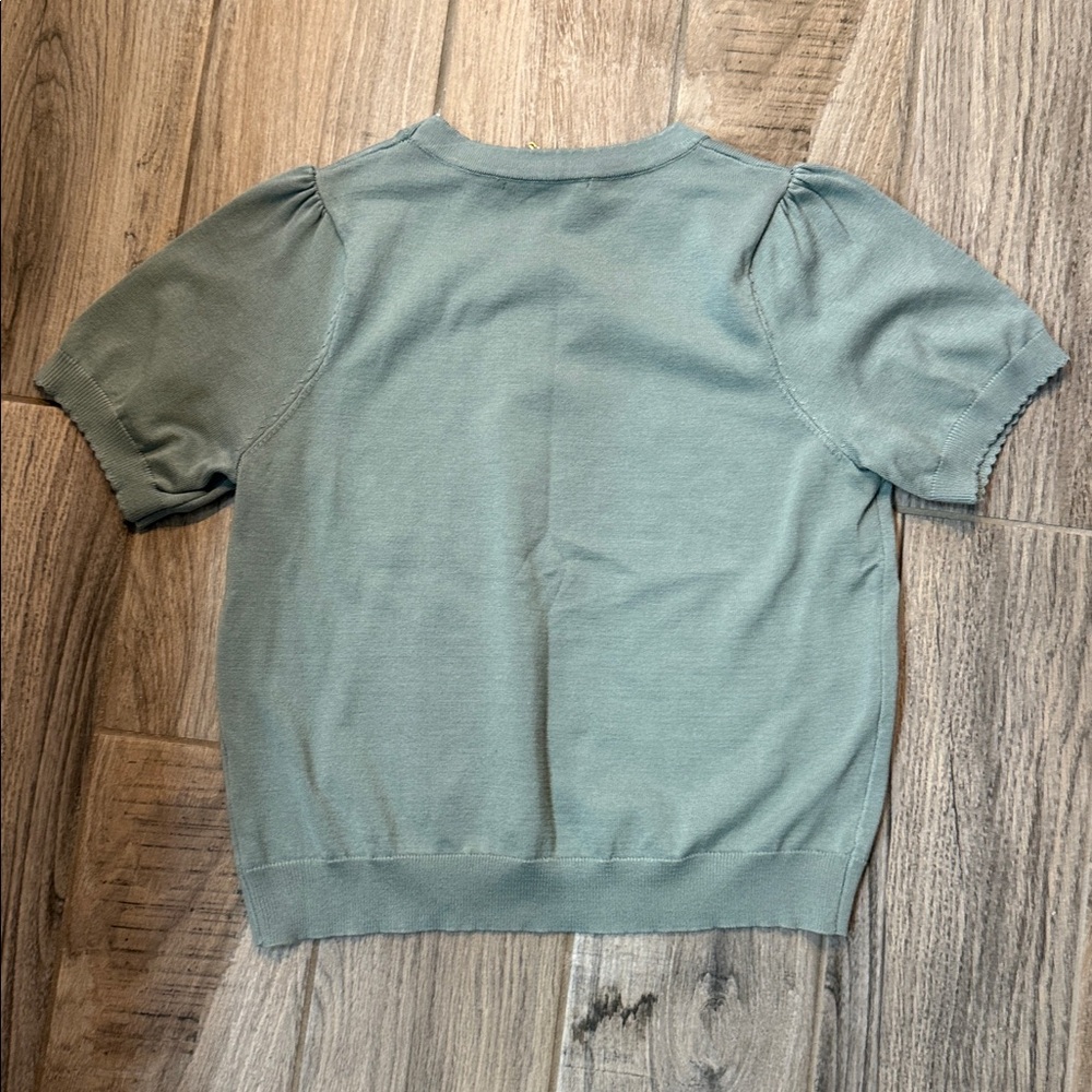 BRIT.NY Sage Green Puff Sleeve Knit Sweater Top Short Sleeve Medium NWT - Picture 8 of 13
